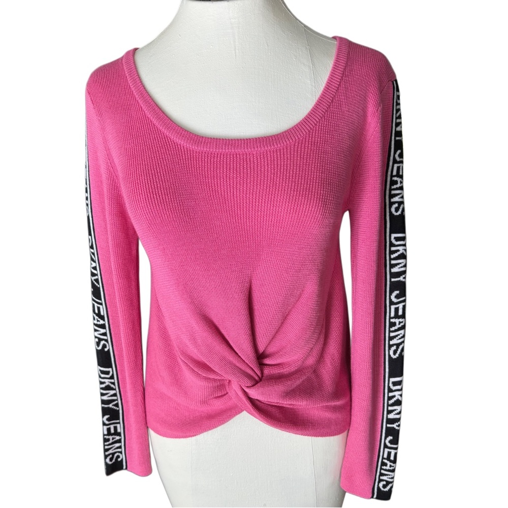 DKNY JEANS Pink Logo Sleeve Sweater. Size Medium -Like New